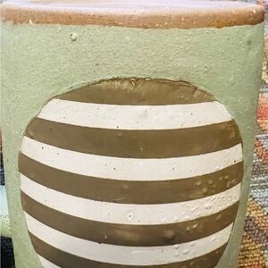 Striped Ceramic Mug in Green and Brown Studio piece .